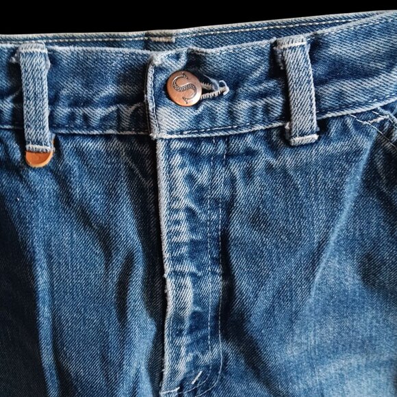 24x29 JEANS 4 Vtg 80's Womens HI WAIST BOHO POCKET Denim HIPPY WIDE LEG Satchel - Picture 3 of 6